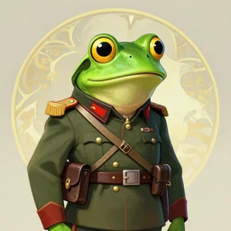 Pepe the Frog in WW1 military uniform, Schutztruppe, German Empire, WW1, Tooth Wu Artgerm Greg Rutkowski Alphonse Mucha Beeple artstation deviantart, 8k, fanart, extreme aesthetic