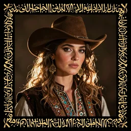 scruffy cowboy, persian folkore artstyle, portrait, calligraphy border