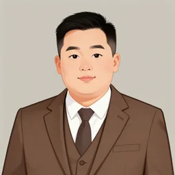 character portrait of a chubby clean shaven middle aged man in a brown suit with short black hair, digital art