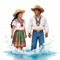 Splash painting of Tarahumara man and woman from the highlands of northern Mexico