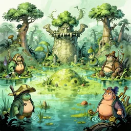photo cartoon bd illustration comic manga painting of swamp environement : 5 fantasy environement, digital painting : 1 fat brush concept sketch artist bd enki bilal : 1 0