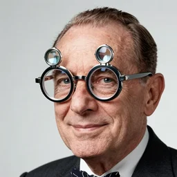 happy studio publicity photo of george burns wearing extremely complicated eyeglasses with dozens of interlocking lenses