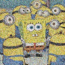 Spongebob hiding amongst a group of minions