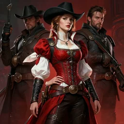 masterpiece concept art, a beautiful highly detailed sci - fi renaissance western lady, confident pose, cinematic moody colors, realistic shaded lighting poster by ilya kuvshinov, magali villeneuve, artgerm, jeremy lipkin and michael garmash and rob rey, 8 k, intricate detail, cinematic lighting, red white and black colors