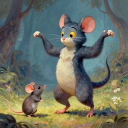 a creature not from this world dancing with a mouse, 4k, 8k, hd, full color, artistic