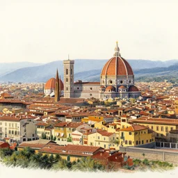 Colored Pencil drawing, Florence skyline, octane render, highly detailed