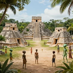photo of mayans and aliens in a village