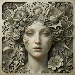 detailed realistic beautiful sun goddess face portrait by jean delville, ellen jewett, iris van herpen and james jean, art forms of nature by ernst haeckel, art nouveau, symbolist, visionary, gothic, fractal lace, intricate alien botanicals, ai biodiversity, surreality, alphonse mucha, hyperdetailed ultrasharp octane render