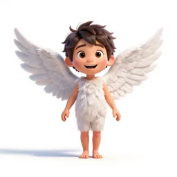 cheerful fallen angel, stylized pixar-style 3d render, full body, standing, isolated on a pure white background, centered, whole figure in frame, sharp focus, studio lighting