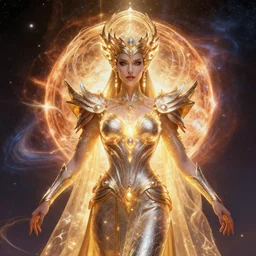 portrait of the powerful queen of the solar system in the style of charlie bowater and in the style of wayne barlowe. glowing, ornate and intricate, stunning, dynamic lighting, intricate and detailed.