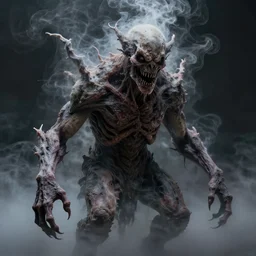 hyper realistic highly detailed terrifying creature only made of realistic smoke. perfect smoke texture. photography render.