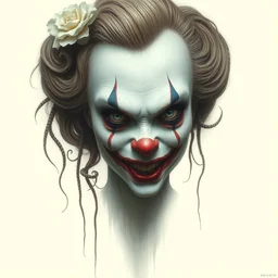 portrait of a beautiful female clown by hr giger, greg rutkowski, luis royo and wayne barlowe, 8 k