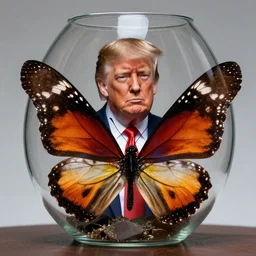 donald trump trapped inside a butterfly glass