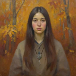 autumn female shaman, oil on canvas, by jeffrey catherine jones