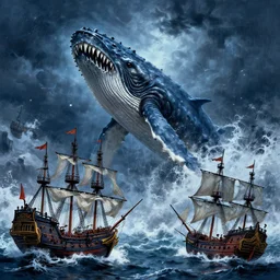 lot of pirate ships fighting a kraken monster during a stormy night, rule of thirds, nestor canavarro hyperrealist, sharp outlines, cinematic style, lot of foam