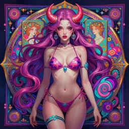 hyper detailed ultra sharp of a beautiful succubus. trending on artstation, vaporwave aesthetic, synthwave, colorful, psychedelic, ornate, intricate, digital painting, concept art, smooth, sharp focus, illustration, art by artgerm and greg rutkowski and alphonse mucha, 8 k