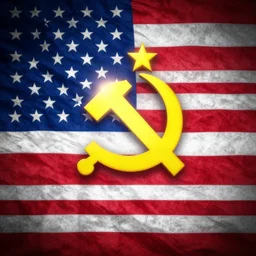 communist flag of the united states of america, glare, realism,