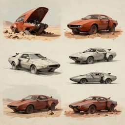 story board sketches for a new Dune film done in the style of Syd mead using heavy read and pale earthy tones. Highly detailed, HDR, Concept Art,