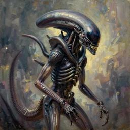oil painting of xenomorph in the style of HR Giger