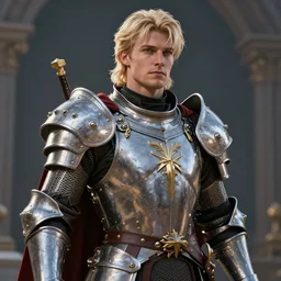 a handsome blonde male human paladin, ultra detailed, cinematic shot, photorealistic, octane render, high definition, drawn by gerry arthur, fine details, 8 k