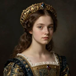 young woman in renaissance dress and renaissance headdress, art by sarah moon
