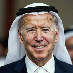 a photo of joe biden as a muslim sheikh from the middle east, ( ( ( ( ( ( ( ( smiling ) ) ) ) ) ) ) ), portrait, ektachrome, closeup, f / 2. 8