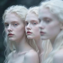 out of focus photorealistic pale young women by sarah moon and michael carson, very blurry, translucent white skin, foggy