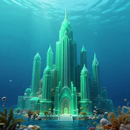 underwater emerald city, photorealistic, detailed