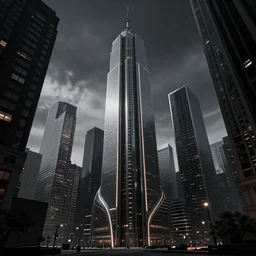 future noir new york city with monument futuristic skyscrapers, artstation