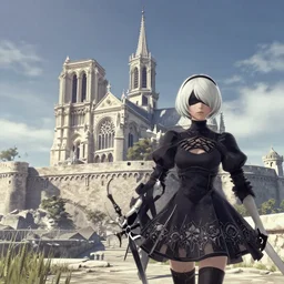 Screenshot from Nier Automata, near Notre-Dame de la Garde in Marseille
