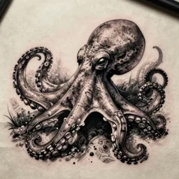 A tattoo illustration of an octopus