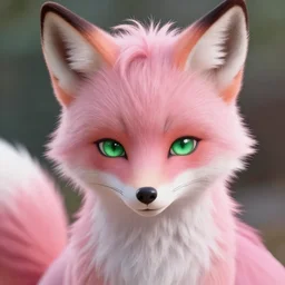a beautiful headshot portrait of a cute anime male fox boy with pink fur and green eyes. character design by cory loftis, fenghua zhong, ryohei hase, ismail inceoglu and ruan jia. artstation, volumetric light, detailed, photorealistic, fantasy, rendered in octane