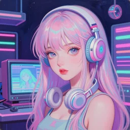 retro 9 0 s, lofi girl aesthetic, pastel, vaporwave colors, black anime girl, futuristic, hyperrealistic painting, by stanley twardowicz, ilya kuvshinov, rossdraws