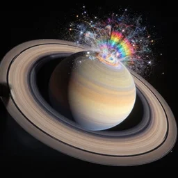 new pictures from NASA; saturns rings falling onto itself and exploding into a rainbow glitter wormhole