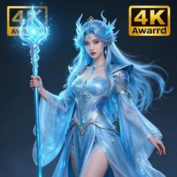 beautiful elemental electric witch with ornate light blue robes and staff, highly detailed, 4 k, hdr, smooth, sharp focus, high resolution, award - winning photo, artgerm, photorealistic