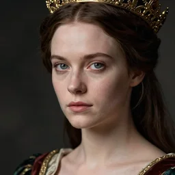 portrait en buste of eva green as a medieval fourteenth century queen, by graham turner, angus mcbride, christa hook, perfectly detailed eyes, pale skin,
