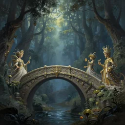 old bridge, fantasy forest landscape, fantasy magic, light night, intricate, elegant, sharp focus, illustration, highly detailed, digital painting, concept art, matte, art by wlop and artgerm and ivan shishkin and andrey shishkin, masterpiece