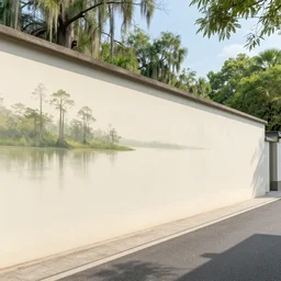 hyperrealistic rendering on very beautiful wall on the beautiful street against the backdrop of the old swamp, front view, rust texture, concrete texture, glass texture, dirt texture, professional foto, 3 5 mm, cinematic lighting