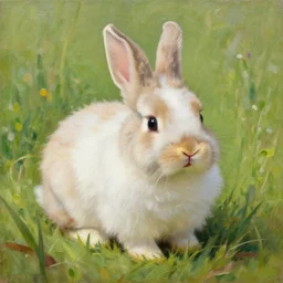 oil painting, littlest pet shop, cute fuzzy bunny in field, close up, noel coypel, emile eisman - semenowsky, edouard bisson