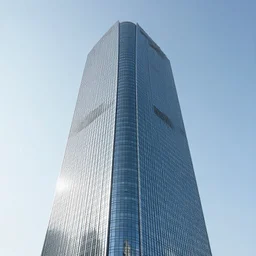 innovative interesting skyscraper architecture, showing entire building, wedge at top, photorealistic, slick, smooth, modern, futuristic, glassy, reflective streamlined