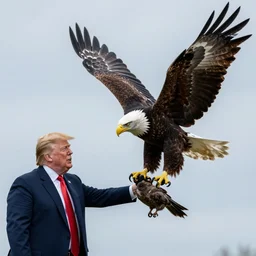 an flying eagle attacking donald trump as prey