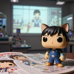 fuji 5 0 r, 3 5 mm, seinen manga ; akira film still of busy medical bay interior with window view of ; in the background projection of beautiful film stil of funko pop cat statue in style of 1 9 9 0 frontier in closeup porcelain photography magazine architectural studio edition, highly detailed, cinematic lighting, 8 k