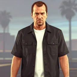 gus fring in the style of gta v cover art