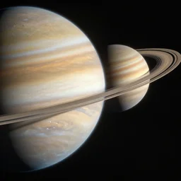Jupiter and Saturn colliding in space, digital art