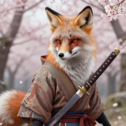 very beauty fox samurai with a katana hyper detailed, insane details, intricate, elegant, by ismail inceoglu dragan bibin hans thoma greg rutkowski alexandros pyromallis rene maritte illustrated,, fine details, realistic shaded, sakura forest on background