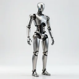 detailed full body cybernetic endoskeleton made of titanium in a bright room