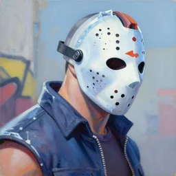 greg manchess mid shot portrait painting of jason voorhees from mortal kombat as overwatch character, medium shot, asymmetrical, profile picture, organic painting, sunny day, matte painting, bold shapes, fozen ice hard edges, street art, trending on artstation, by huang guangjian and gil elvgren and sachin teng