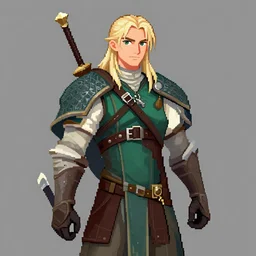 Geralt of Rivia in the style of pixel art, artstation,