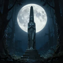 obelisk of the moon goddess, serene secluded moonlit grove setting, digital art, by beeple, by h r giger, by noriyoshi ohrai, trending on artstation