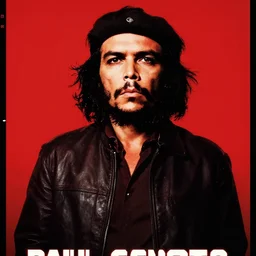 guerrillero heroico, a red and black poster with a paul giamatti as che guevara, a character portrait by rene burri, behance, socialist realism, 1 9 7 0 s, colorized, associated press photo